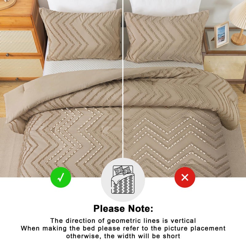 Andency Taupe Comforter Set Full Size, Boho Soft Warm Tufted Bedding Comforter Sets for Full Size Bed, 3 Pieces Aesthetic Chevron Farmhouse Cute Bohemian Textured Bed Set - Image 4